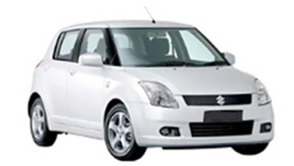 White Suzuki Swift hatchback parked on a white background.