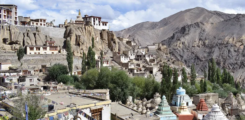 Lamayuru monastery complex nestled in the rocky landscape of Ladakh, India.